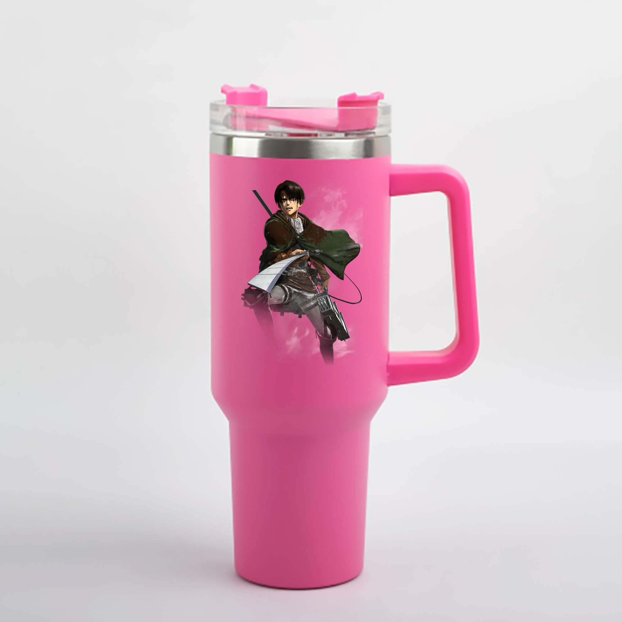 （画像用） 進撃の巨人 リヴァイ·アッカーマン Attack on Titan Levi Ackerman 1200mL車用タンブラー - クリスタルステッカー（プラスチックストロー付き）